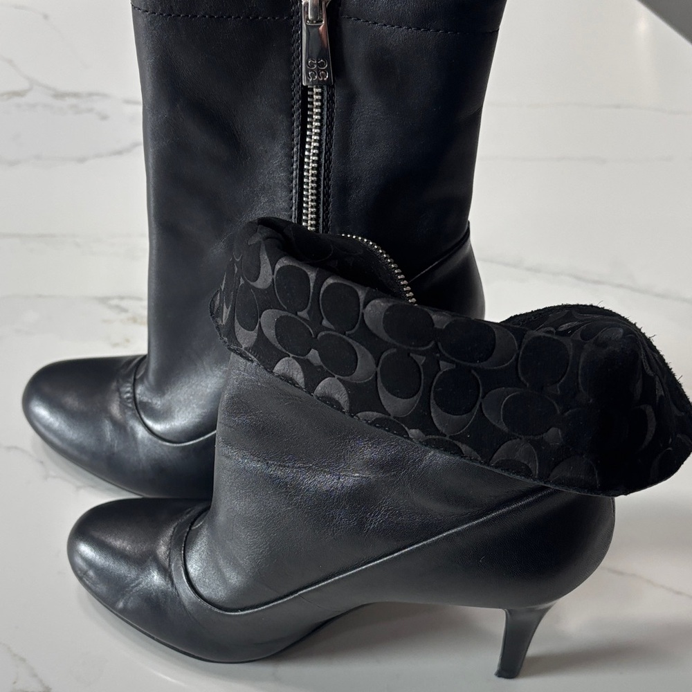Coach Black Napa leather & SUEDE Heeled Ankle Booties. - Picture 3 of 17